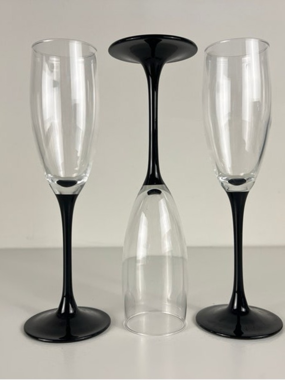 Vintage Luminarc France Champagne Glasses (3) Black/Clear Very Unique